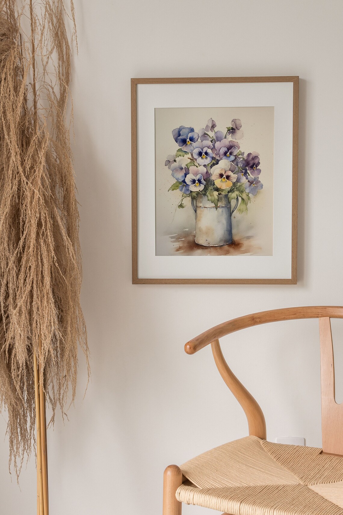 Pansy and Violets in Enamel Pot, Watercolor Art Print - Image 4