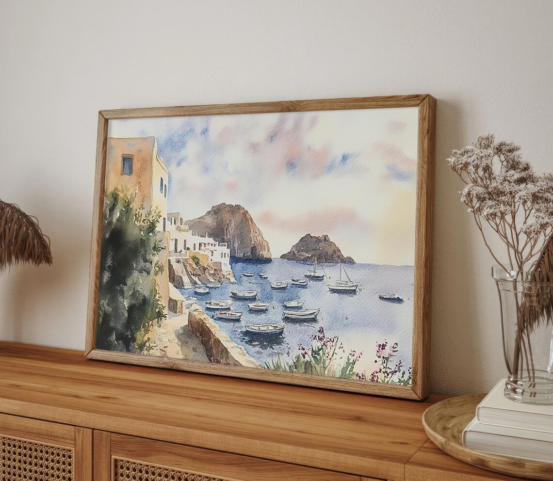 Panarea Island Watercolor Art Print, Italy Coast - Image 4