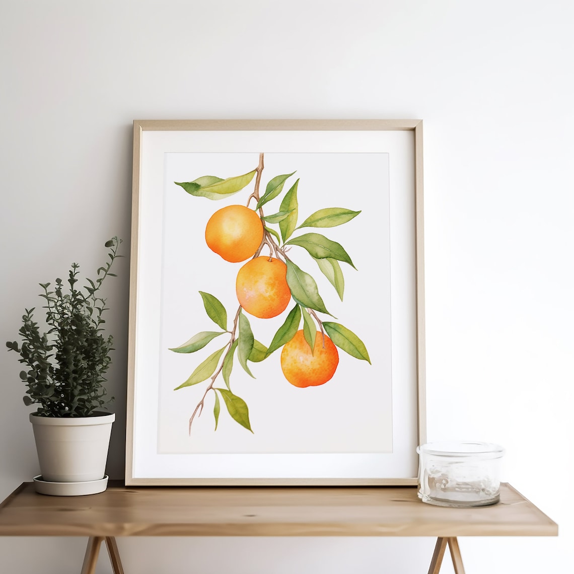 Juicy Ripe Oranges Hanging from a Leafy Branch Watercolor Print - Image 2