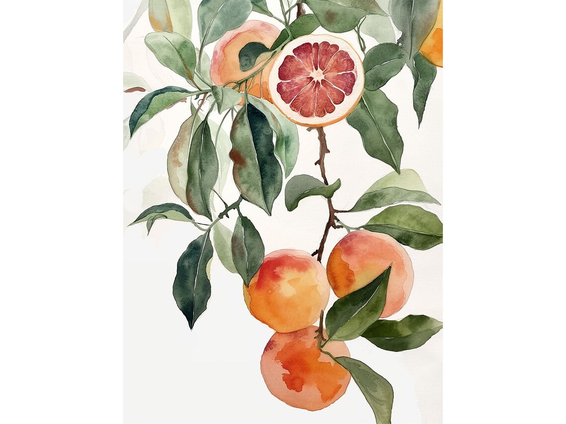 Grapefruit Tree Watercolor Painting Art Print