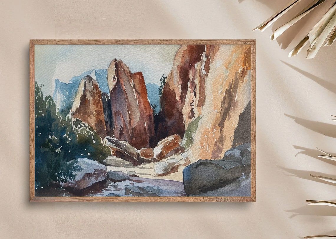 Red Sandstone Rock Canyon Formations Desert Stream Watercolor Poster - Image 4