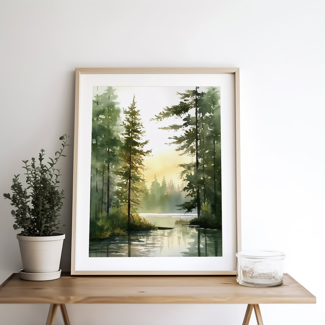 Acadia Eagle Lake Watercolor Art Print, Pine Forest - Image 2