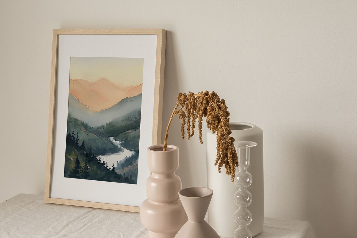 Idaho Salmon River Watercolor Art Print, Mountain Range - Image 4