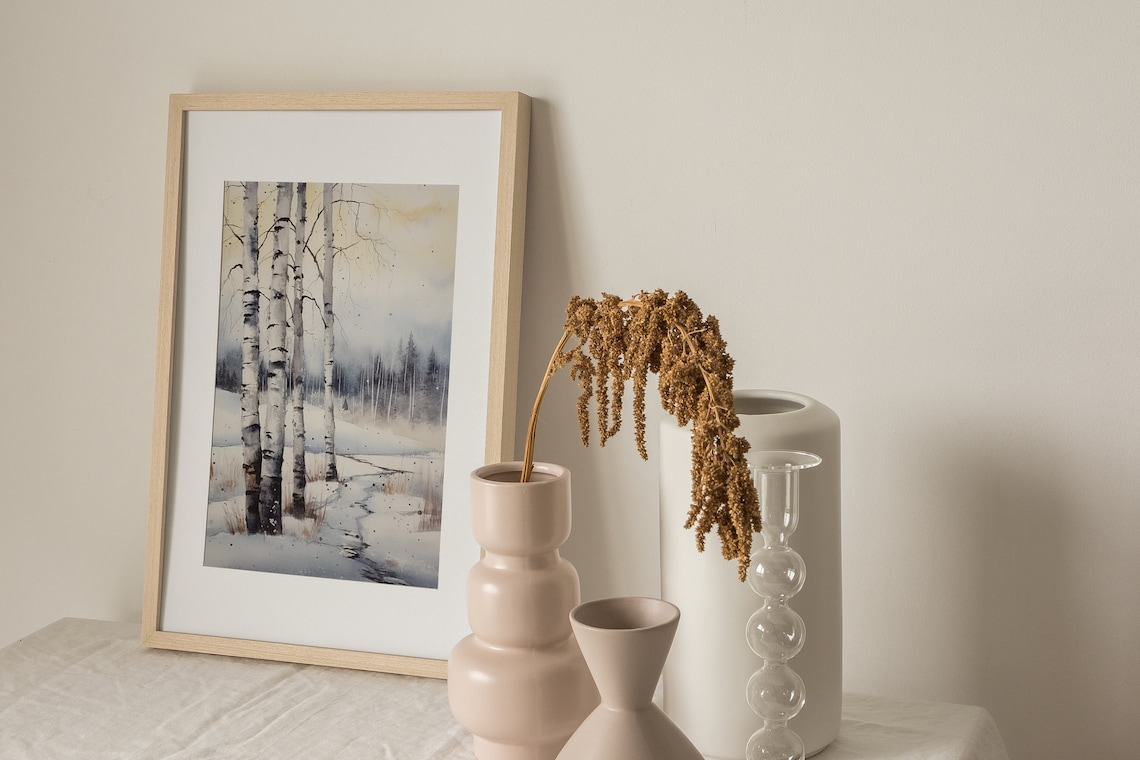 Birch Watercolor Winter Landscape, Colorado Trees Art Print - Image 3