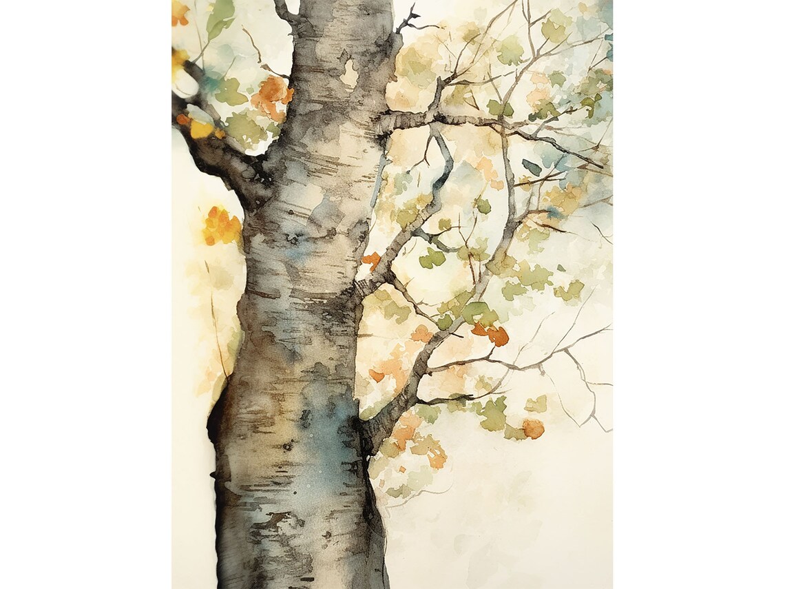 Sycamore Trees Watercolor Landscape Art Print