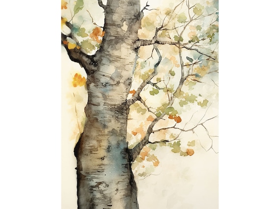 Sycamore Trees Watercolor Landscape Art Print