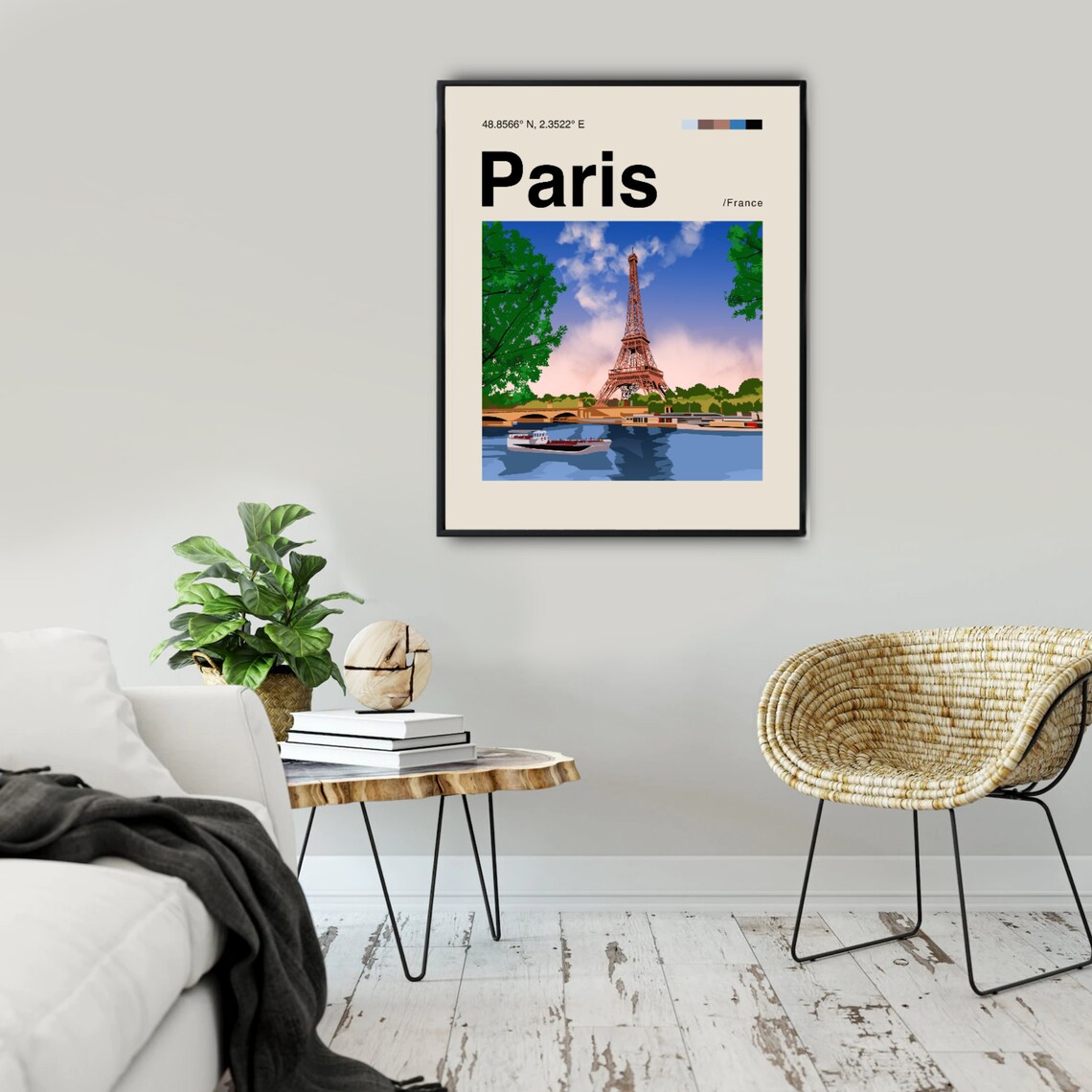 Paris France Eiffel Tower Illustrated Vintage Travel Art Poster - Image 2