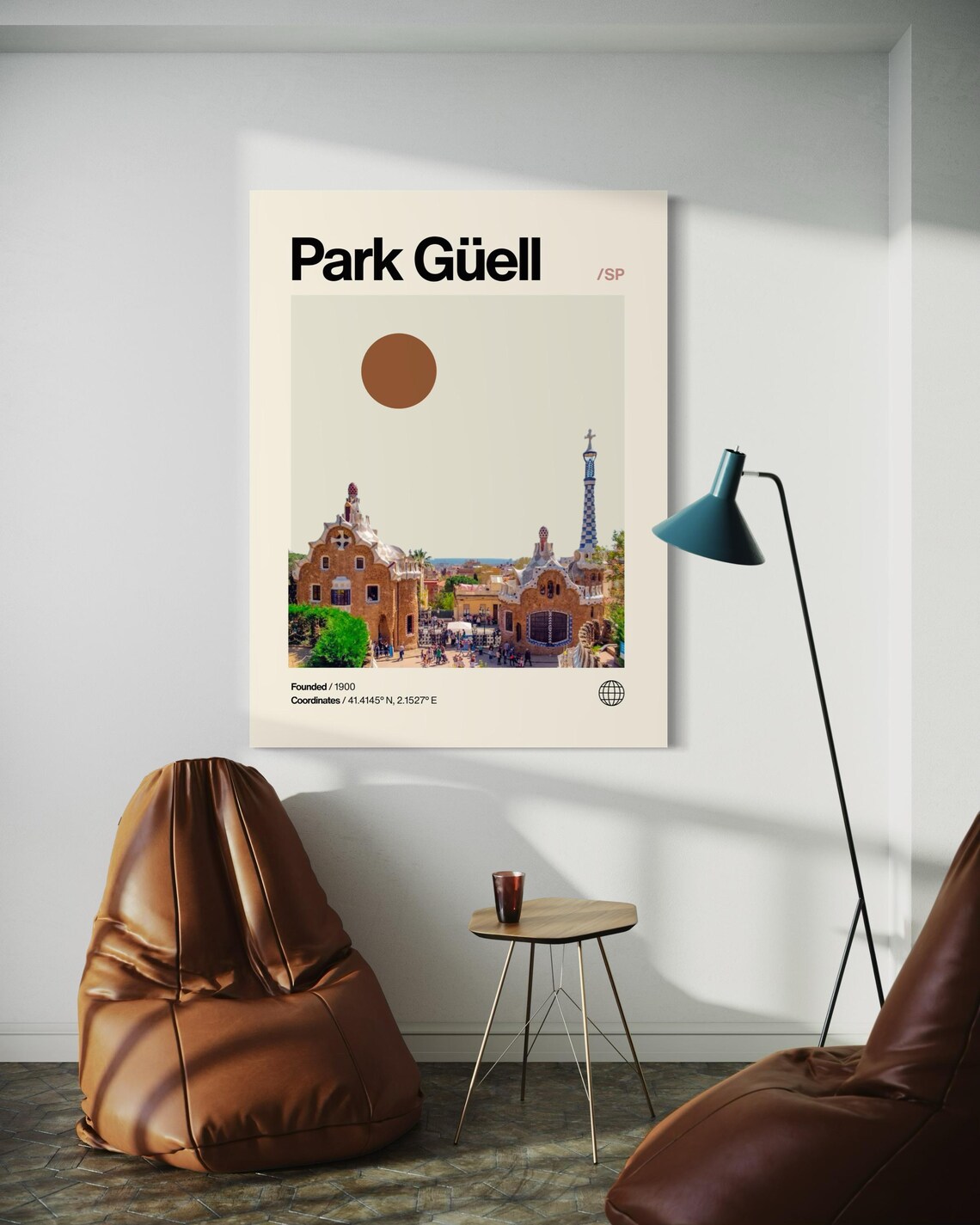 Park Guell Barcelona Gaudi Pavilions Photo Scene Helvetica Poster - Image 2