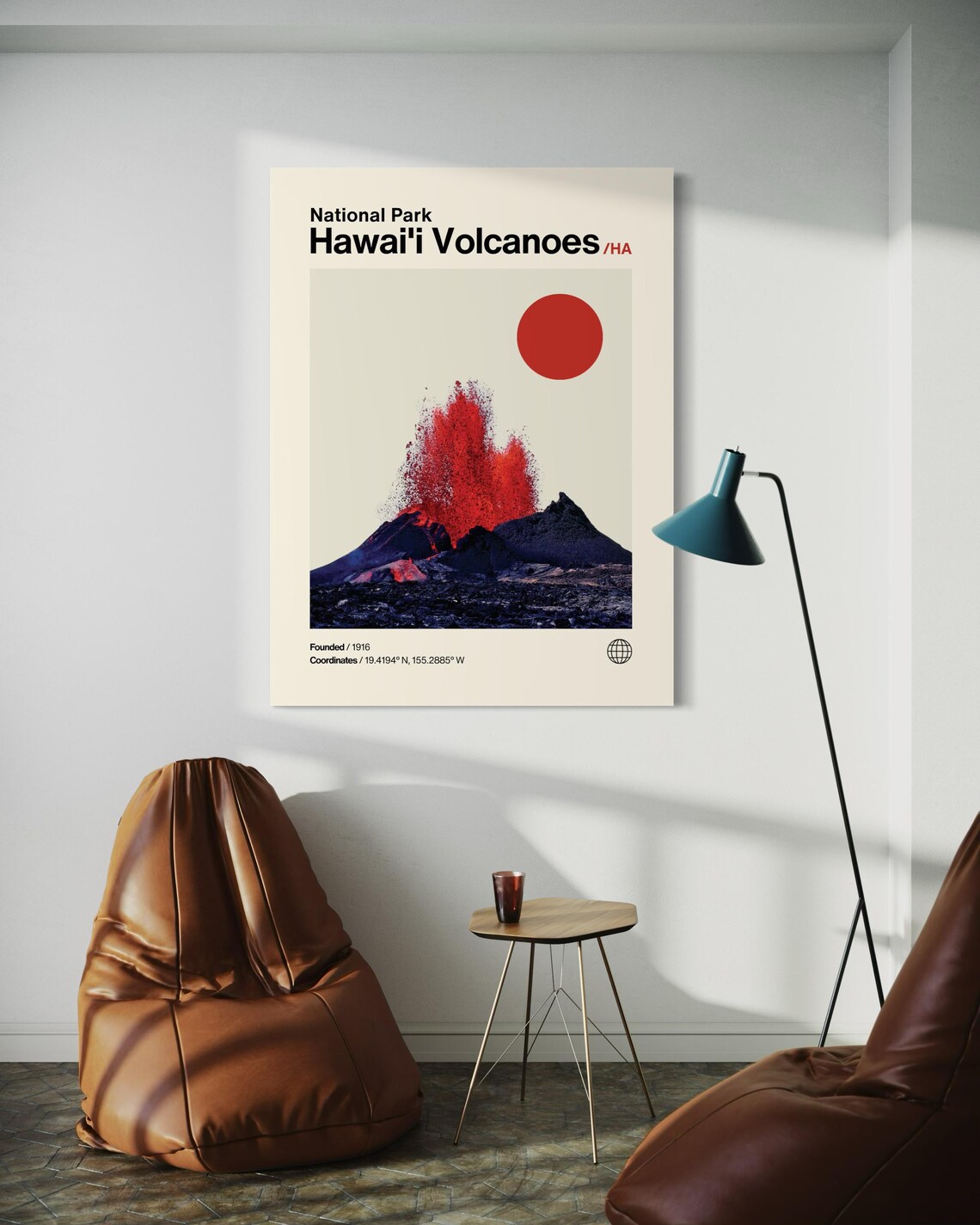 Hawaii Volcanoes Minimalist Mid-Century Travel Poster - Image 3