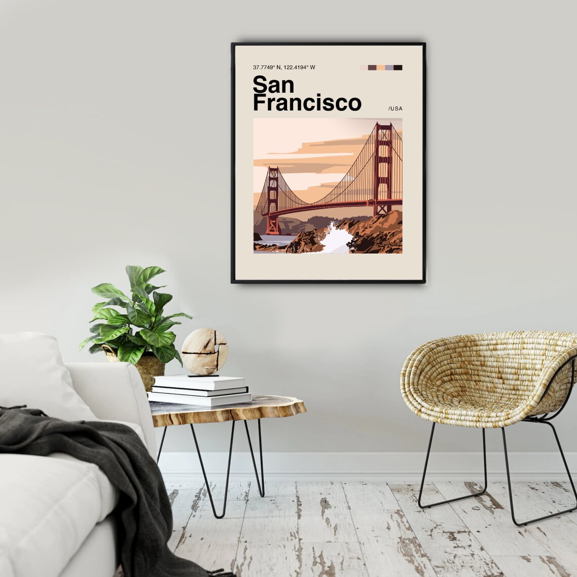 San Francisco Golden Gate Illustrated Minimalist Travel Art Poster - Image 2