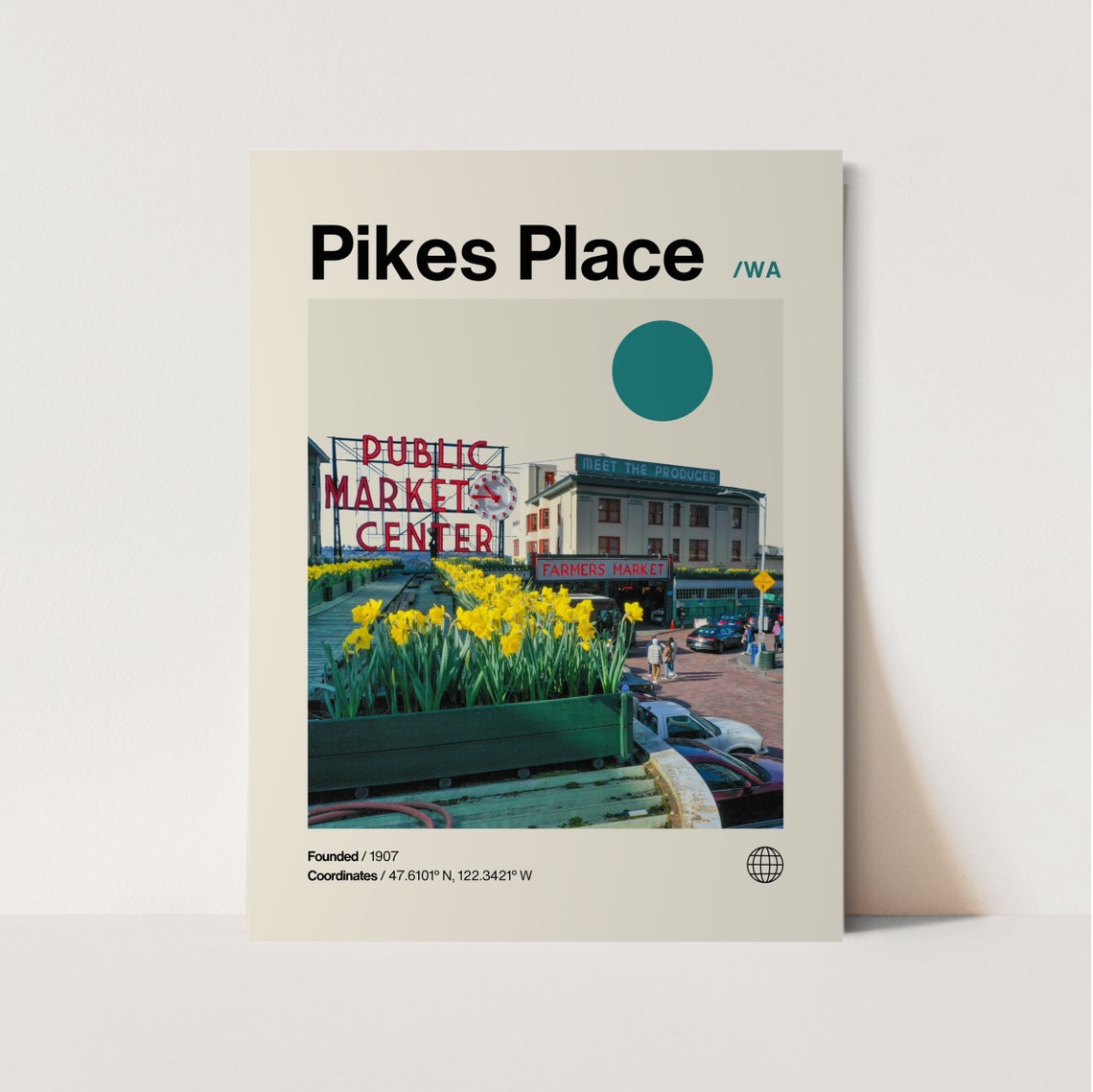 Pikes Place Seattle Minimalist Mid Century Modern Public Market Poster