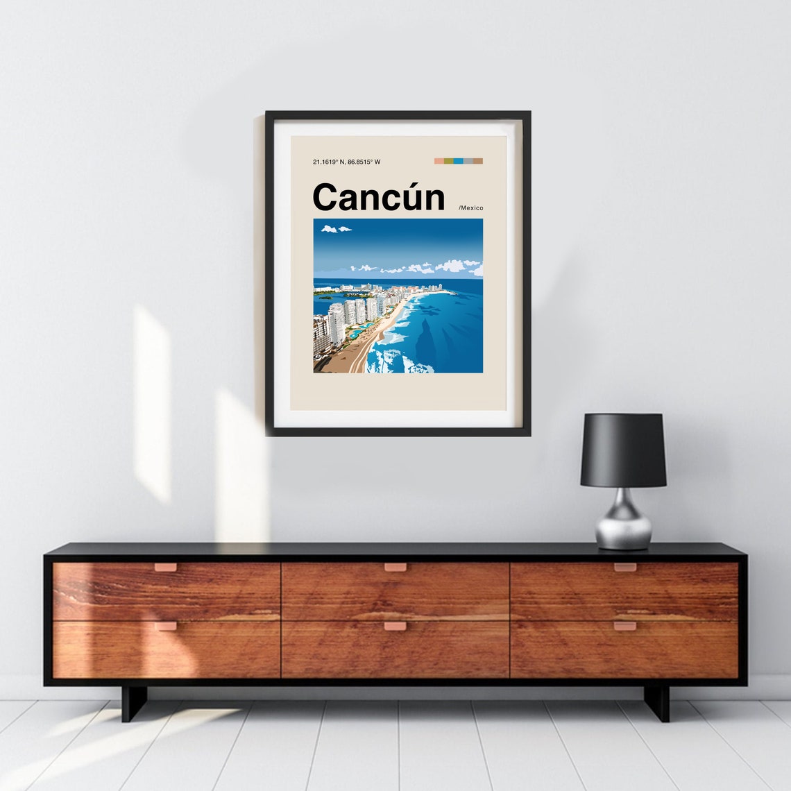 Cancun Mexico Caribbean Beach Aerial Minimalist Travel Poster - Image 3