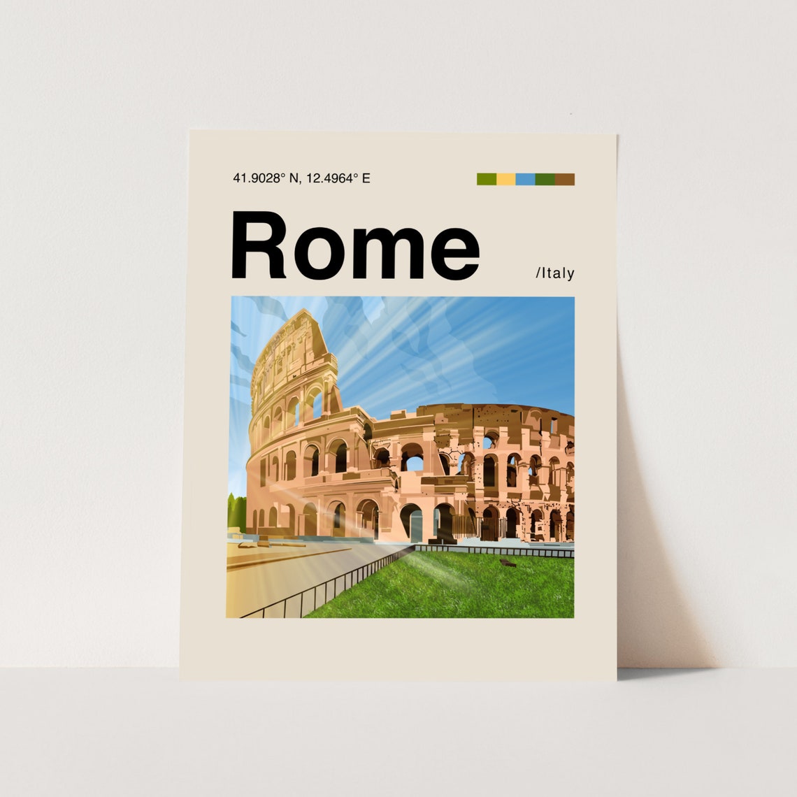 Rome Poster Minimalist Helvetica Mid Century Modern Rome Travel Print Colosseum Poster Rome Wall Art Rome Colosseum Art Rome Italy