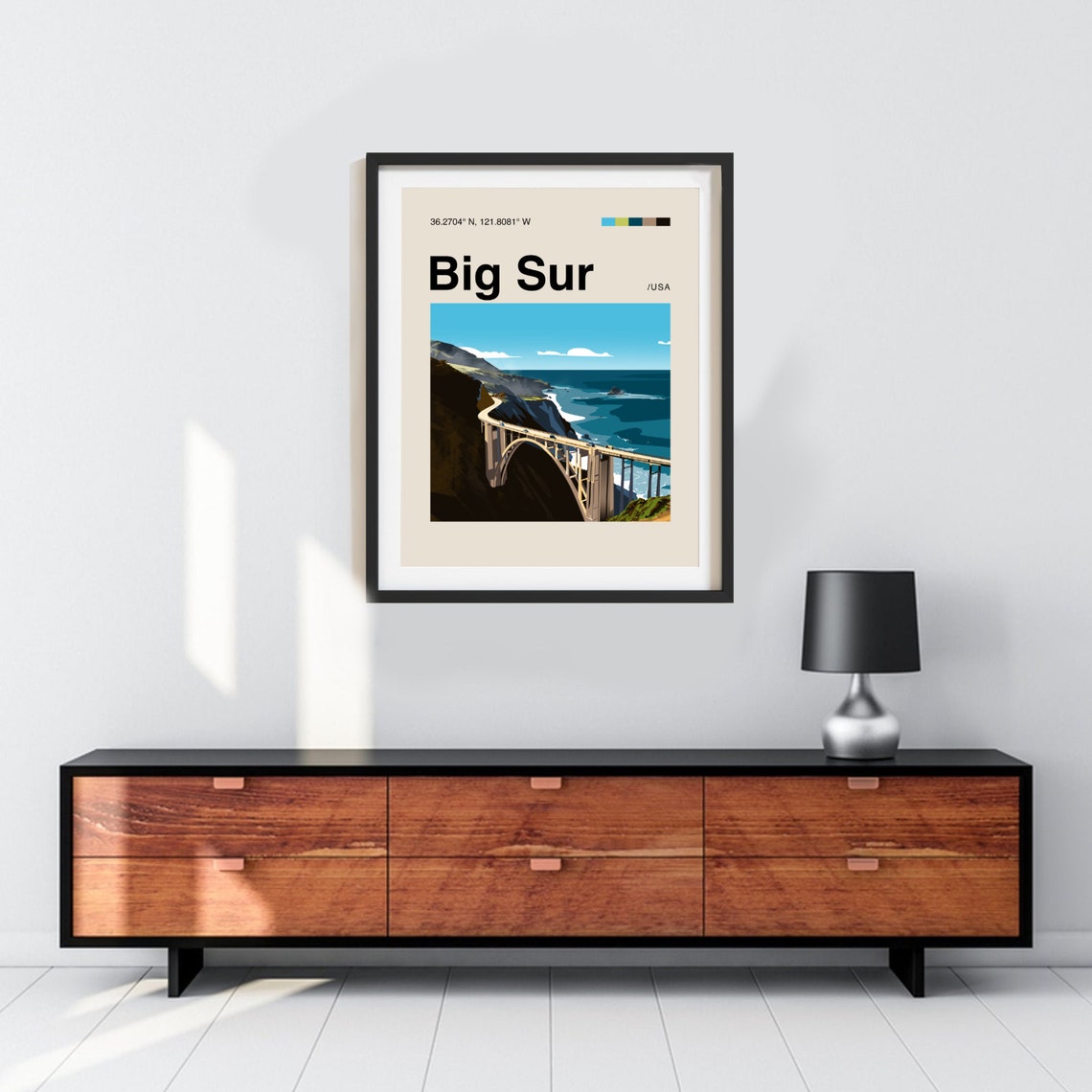 Big Sur California Bixby Bridge Coastal Illustrated Travel Poster - Image 2