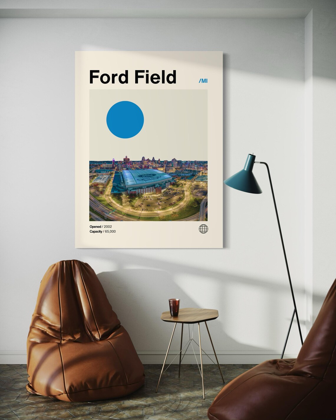 Ford Field Detroit Lions Minimalist Football Art Print - Image 3