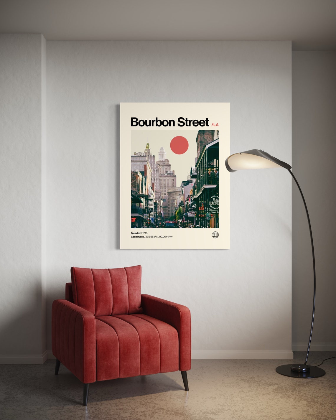 Bourbon Street New Orleans Minimalist Mid Century Modern Sun Poster - Image 3