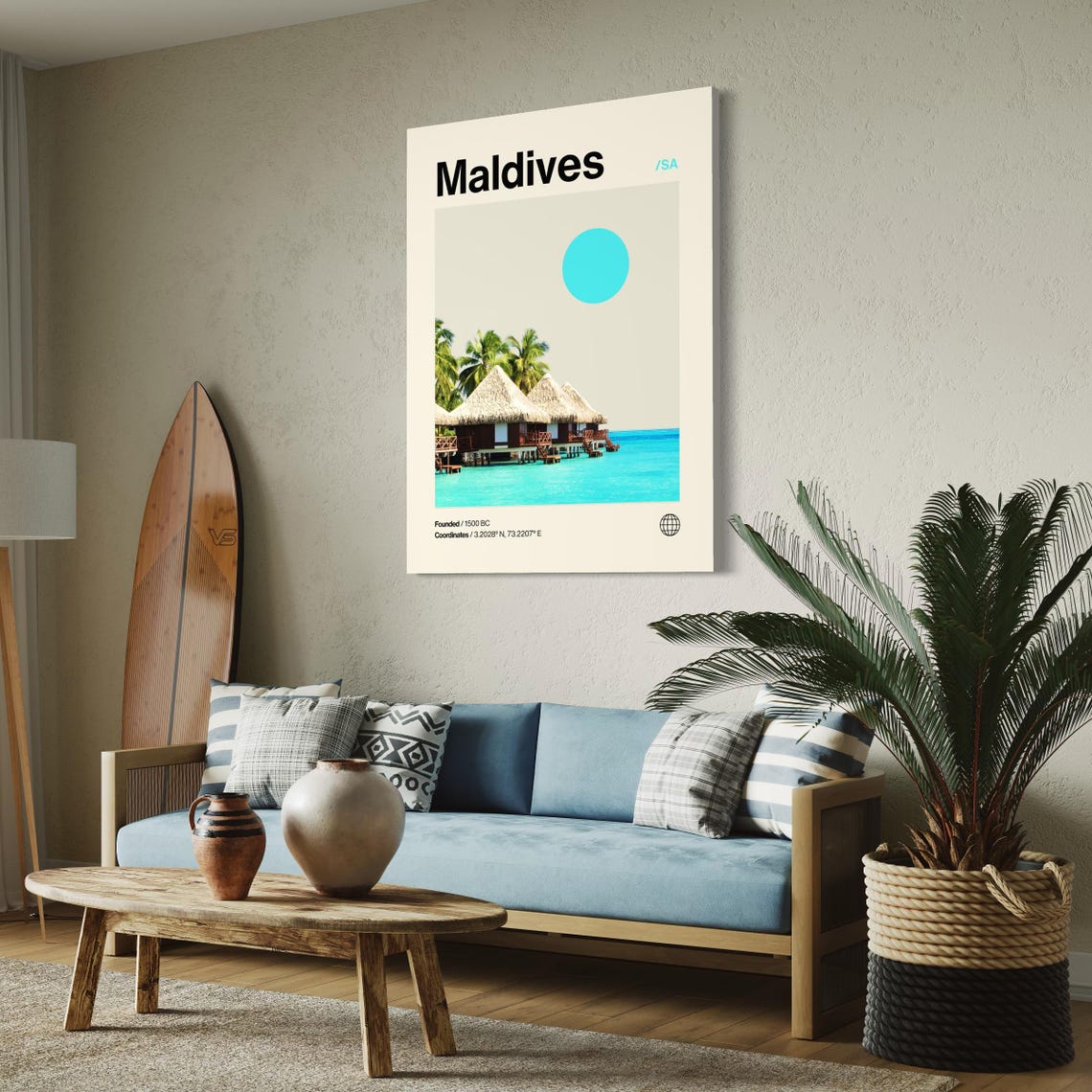Maldives Poster Minimalist Helvetica Mid Century Modern Maldives Travel Print Maldives Wall Art Maldives South Asia Print Beach Art - Image 2