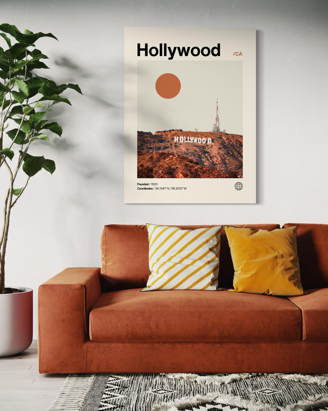 Hollywood Poster Minimalist Helvetica Mid Century Modern Hollywood Travel Print La Poster Hollywood Wall Art Hollywood La Print - Image 2