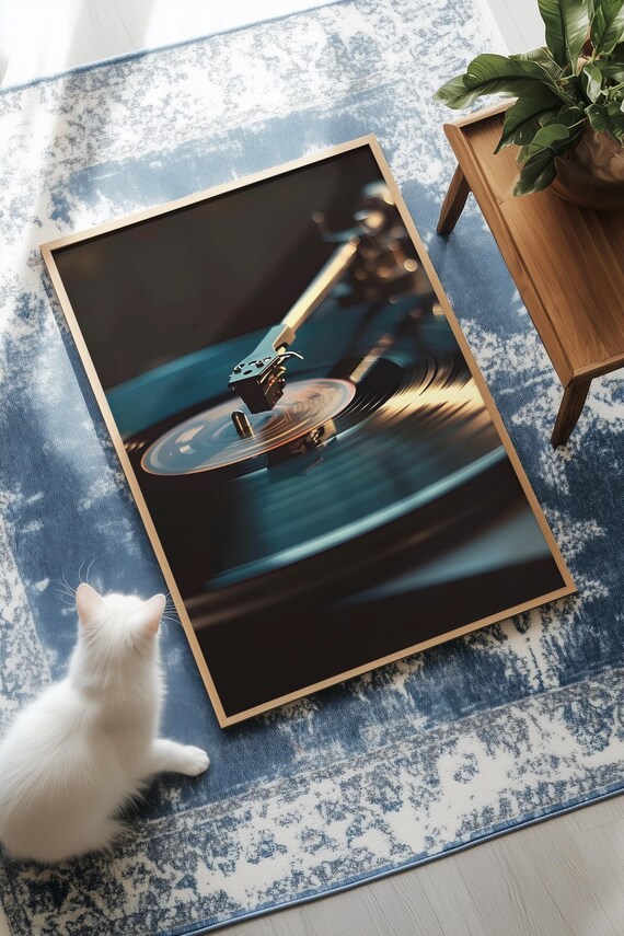 Vinyl Record Player Close-Up Moody Retro Music Room Decor Art Print