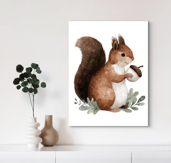 Rustic Squirrel Watercolor Nature Wall Art
