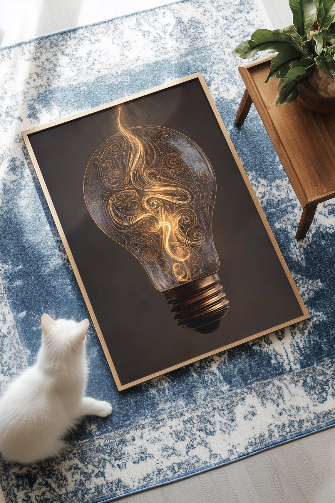 Glowing Light Bulb Gold Swirl Inspiration Idea Office Art Poster