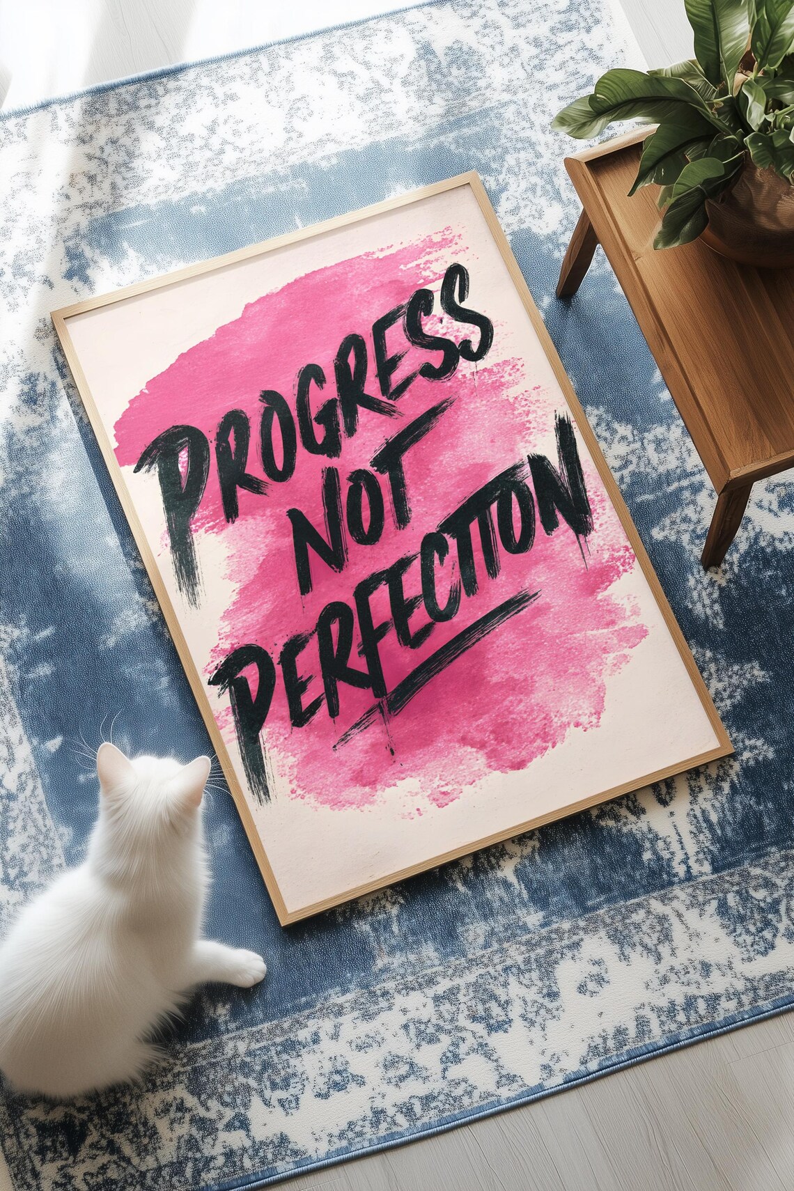 Progress Not Perfection Bold Brush Lettering Motivational Wall Art