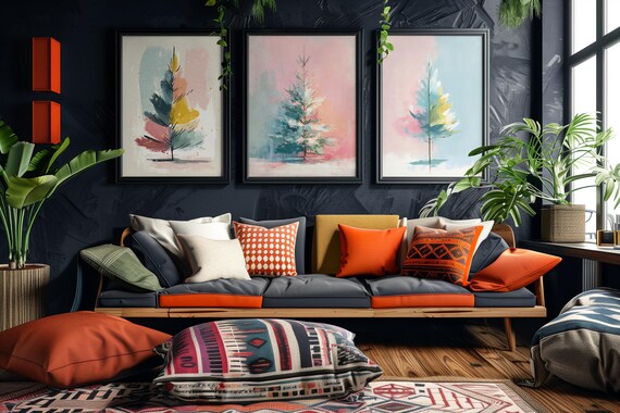 Set of 3 Minimalist Christmas Trees Pastel Holiday Decor Poster
