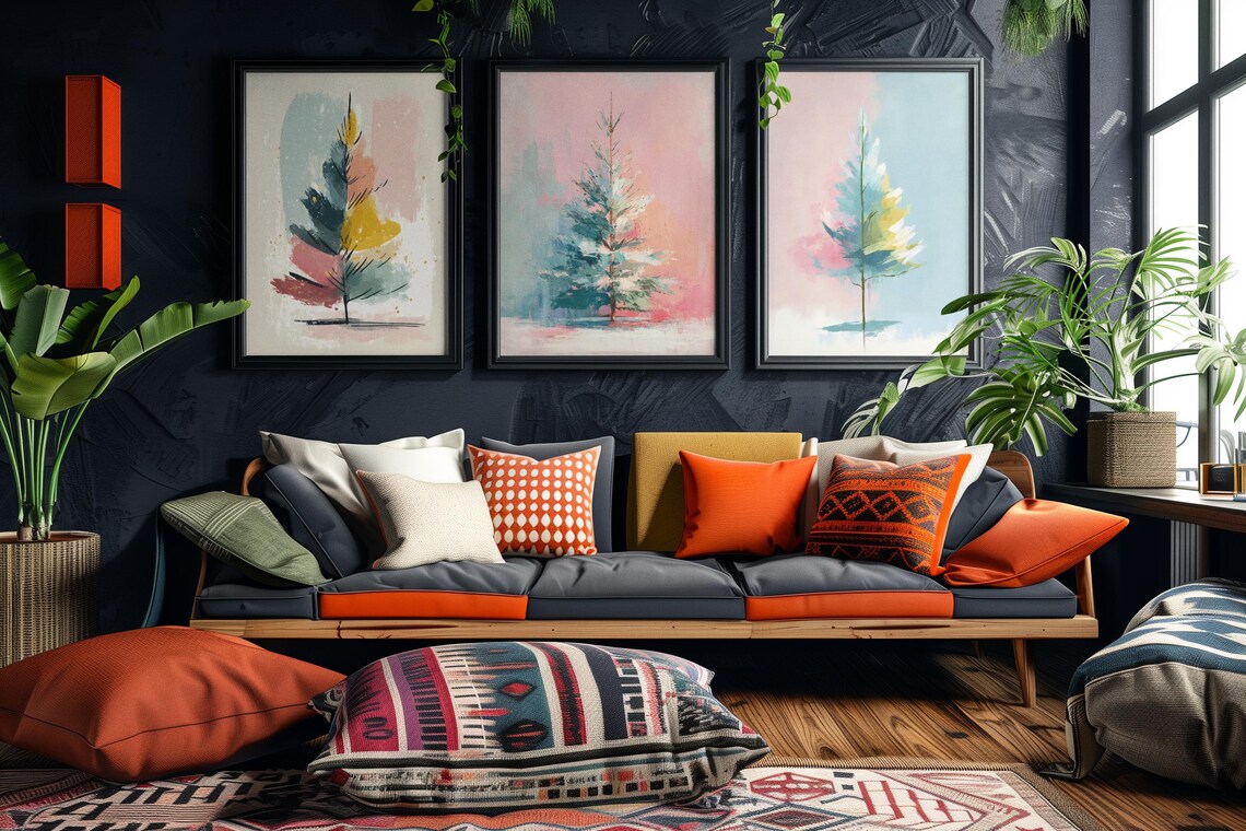 Set of 3 Minimalist Christmas Trees Pastel Holiday Decor Poster