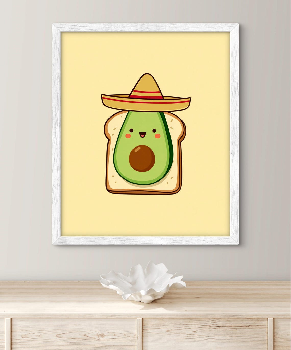 Cheerful Avocado Kawaii Illustration Cute Kitchen Wall Art