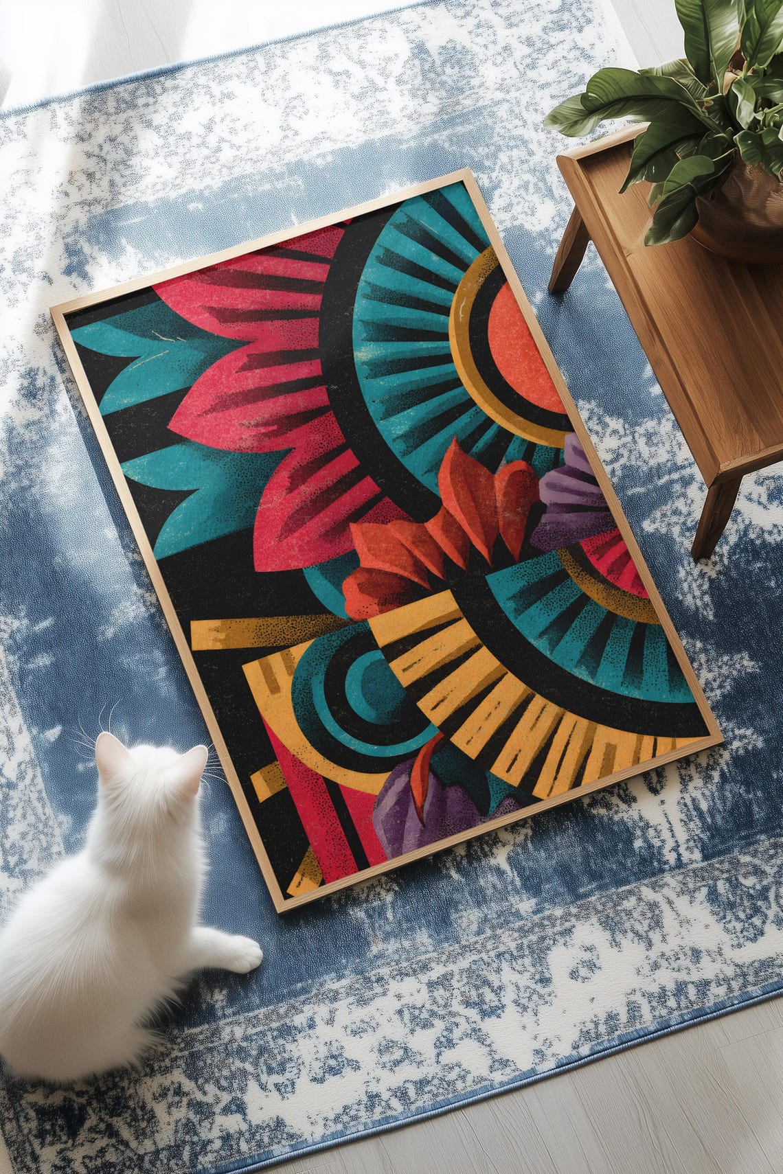 Maximalist Retro Sunburst Fan Bold Vivid Color Abstract Wall Art