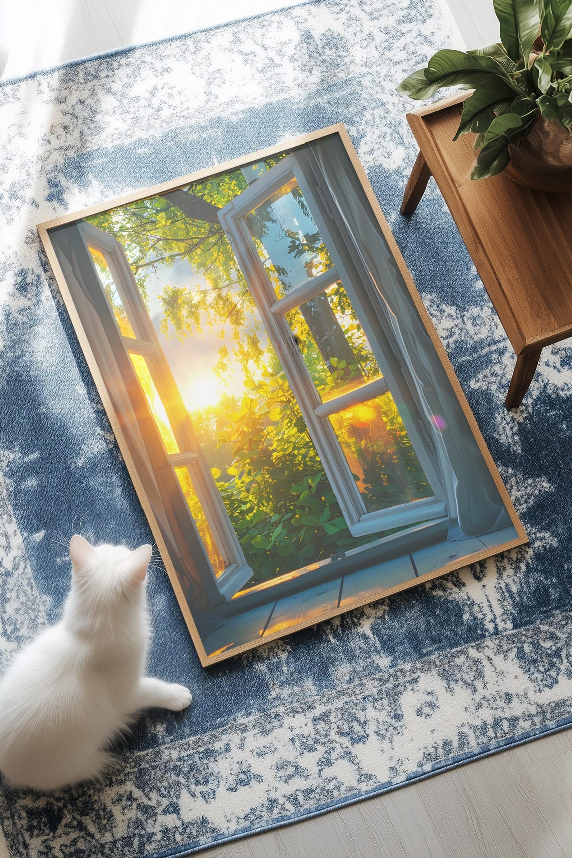 Open Window Golden Sunrise Green Fields Morning View Wall Poster