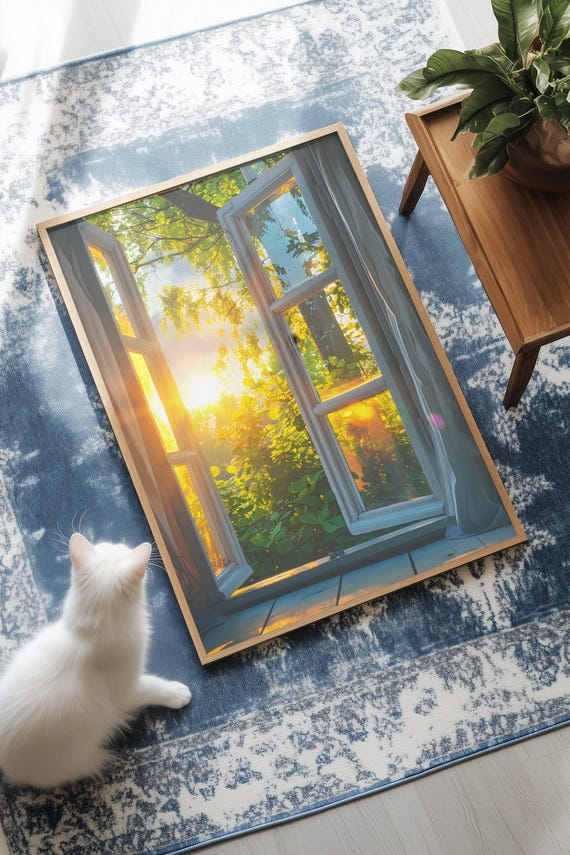 Open Window With Bright Sunrise Clean Airy Wall Art Serene