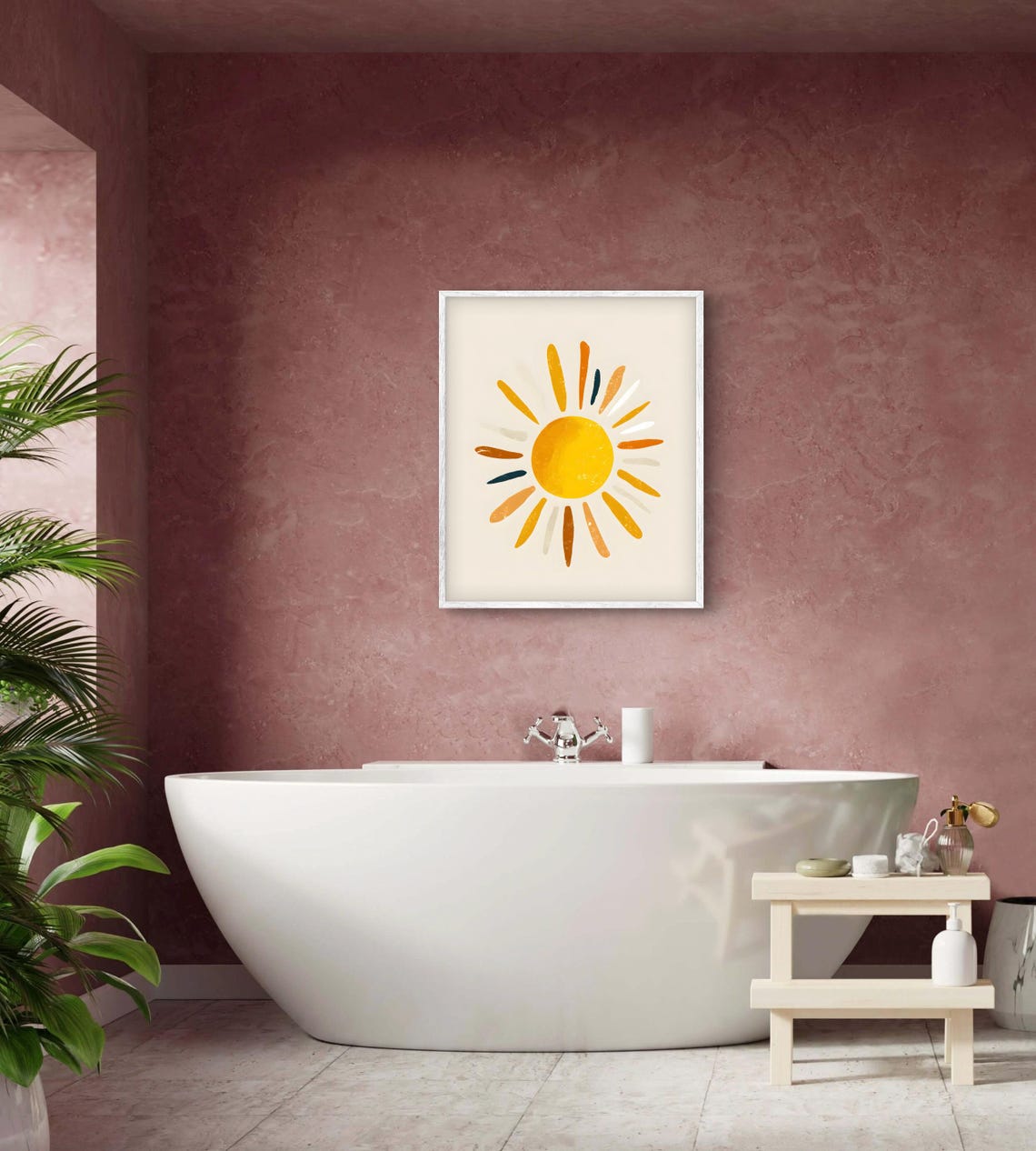 Minimalist Summer Sun Poster With Playful Radiating Rays In Warm Tones