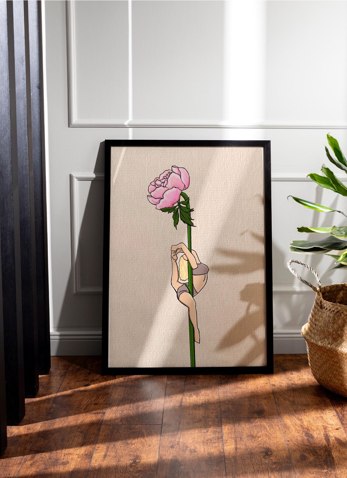 Pole Dancer Peony Blossom Flower Stem Minimalist Illustration Poster