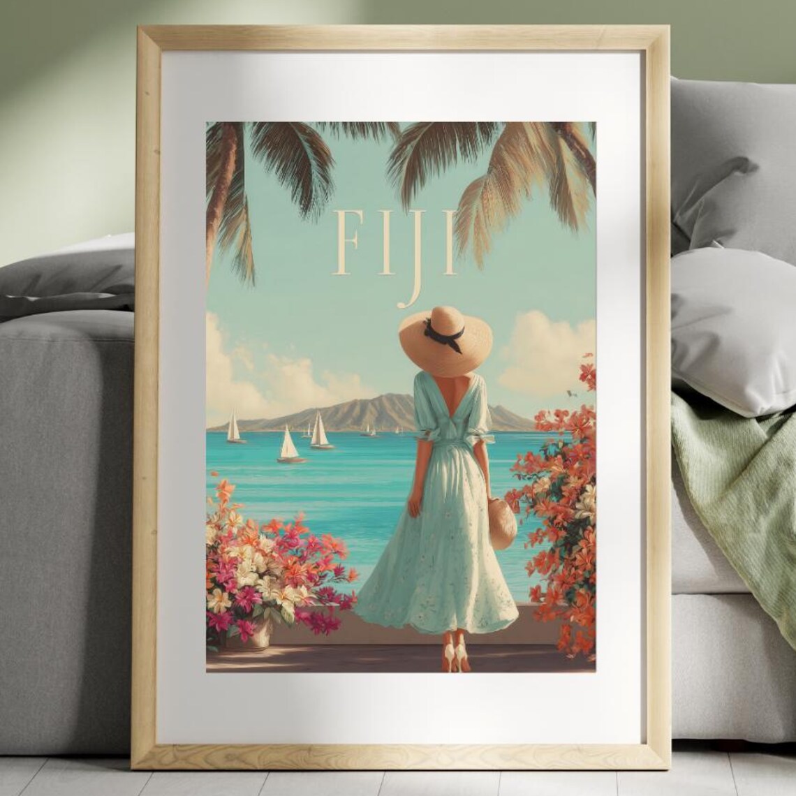 Fiji Vintage Travel Poster, Retro Art Print