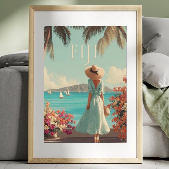 Fiji Vintage Travel Poster, Retro Art Print