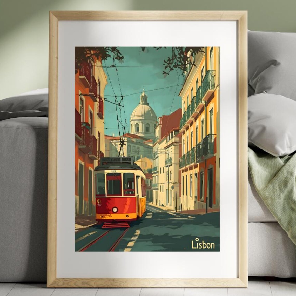 Lisbon Tram Vintage Travel Poster, Portugal