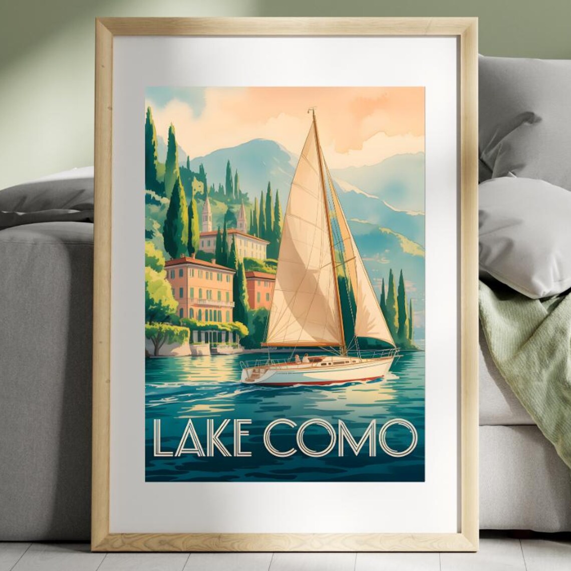 Lake Como Vintage Travel Poster, Retro Travel Poster