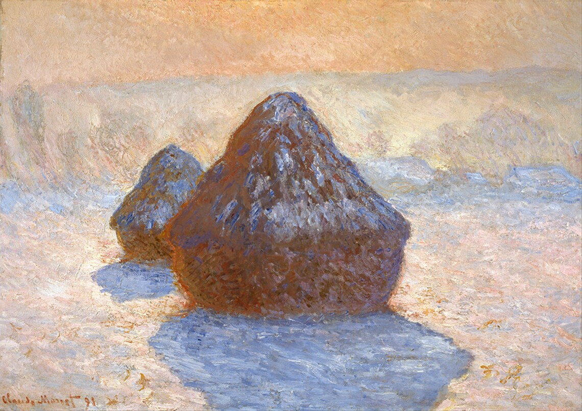 Claude Monet Haystacks Morning Snow Winter Scene Painting Poster - Image 2