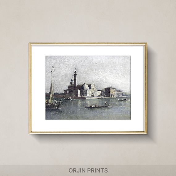 Venice Lagoon Church Island Gondola Vintage Sketch Art Poster