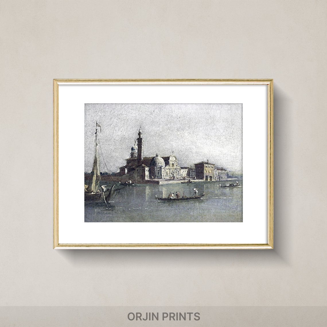 Venice Lagoon Church Island Gondola Vintage Sketch Art Poster