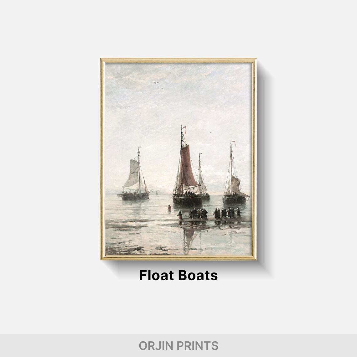 Tall Ships At Sea Figures Wading Vintage Nautical Painting Poster - Image 2