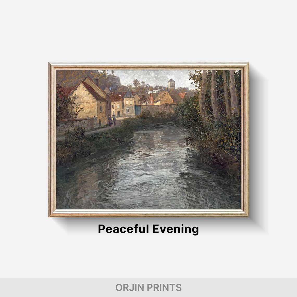 Tranquil Townscape Riverside Serenade Vintage Artwork Idyllic Nature Scene Orjin Prints 9929 - Image 2