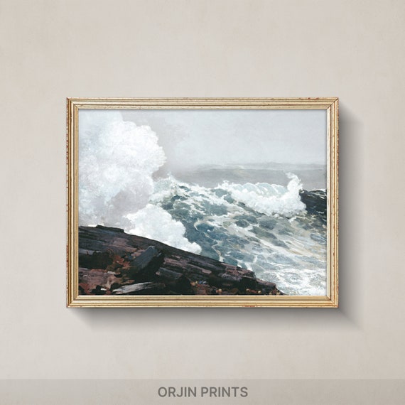 Vintage Sea Artwork Moody Waves Print Ocean Illustration Instant Nautical Wall Decor Orjin Prints 5558