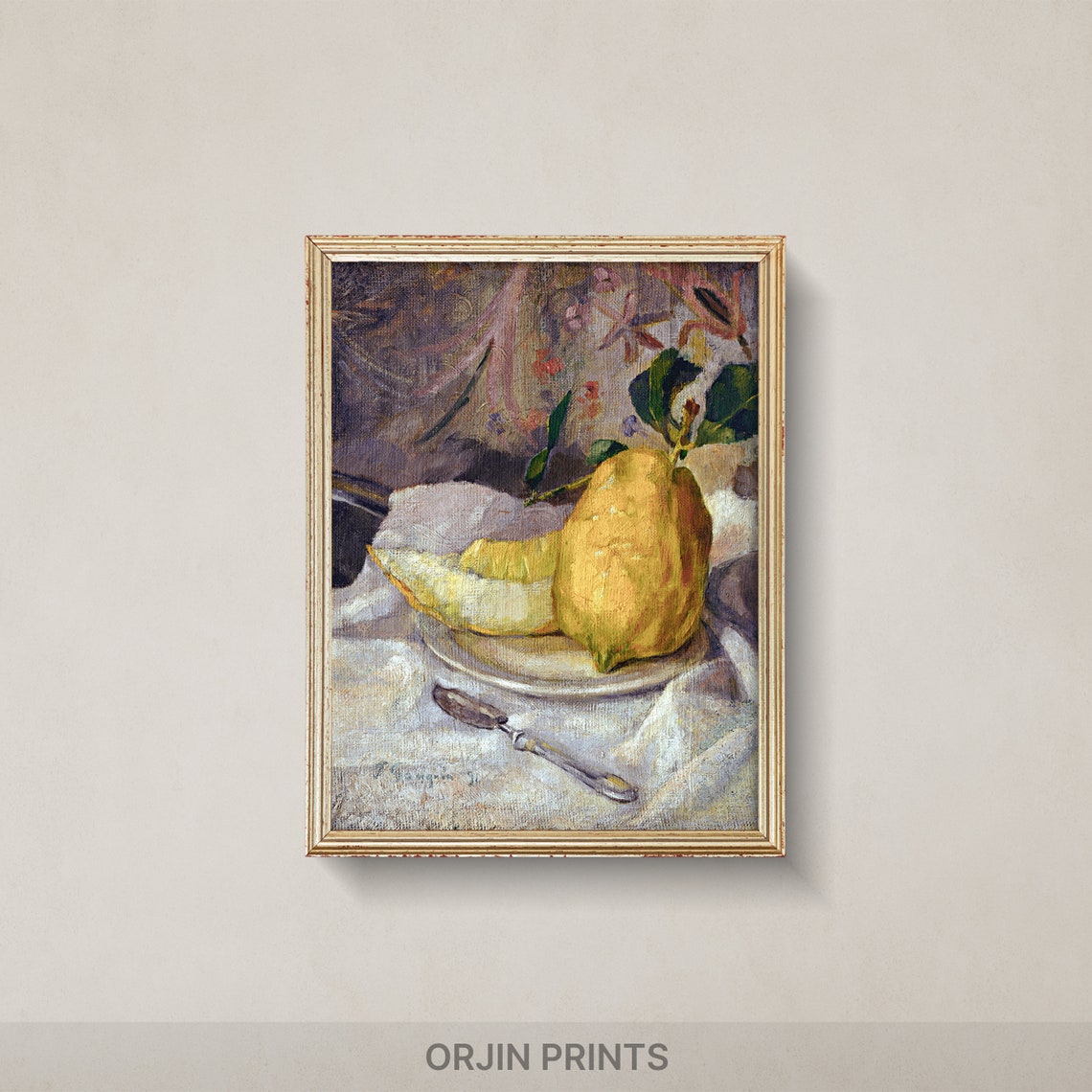 Lemon Melon Still Life Painting Knife Vintage Kitchen Art Poster