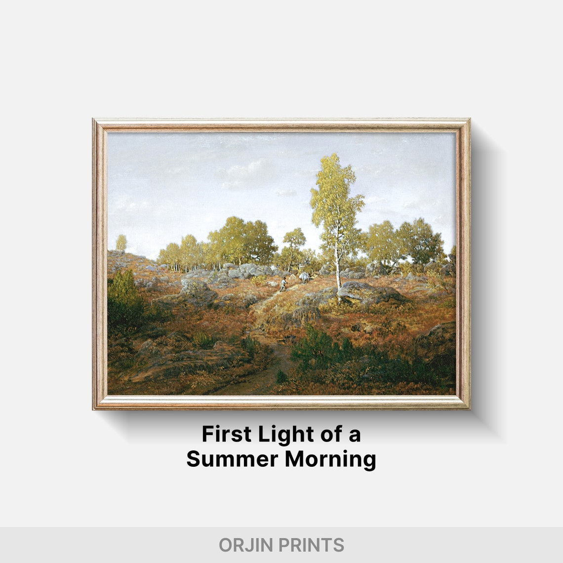 Autumn Hillside Birch Trees Rocky Meadow Vintage Landscape Poster - Image 2
