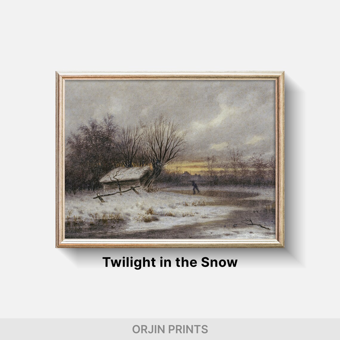 Winter Wonderland Snowy Cabin Frozen Pond Golden Dusk Vintage Art Print - Image 2