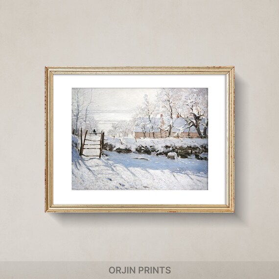 Snowy Farm Gate with Sunlit Trees Bright Impressionist Winter Painting Poster