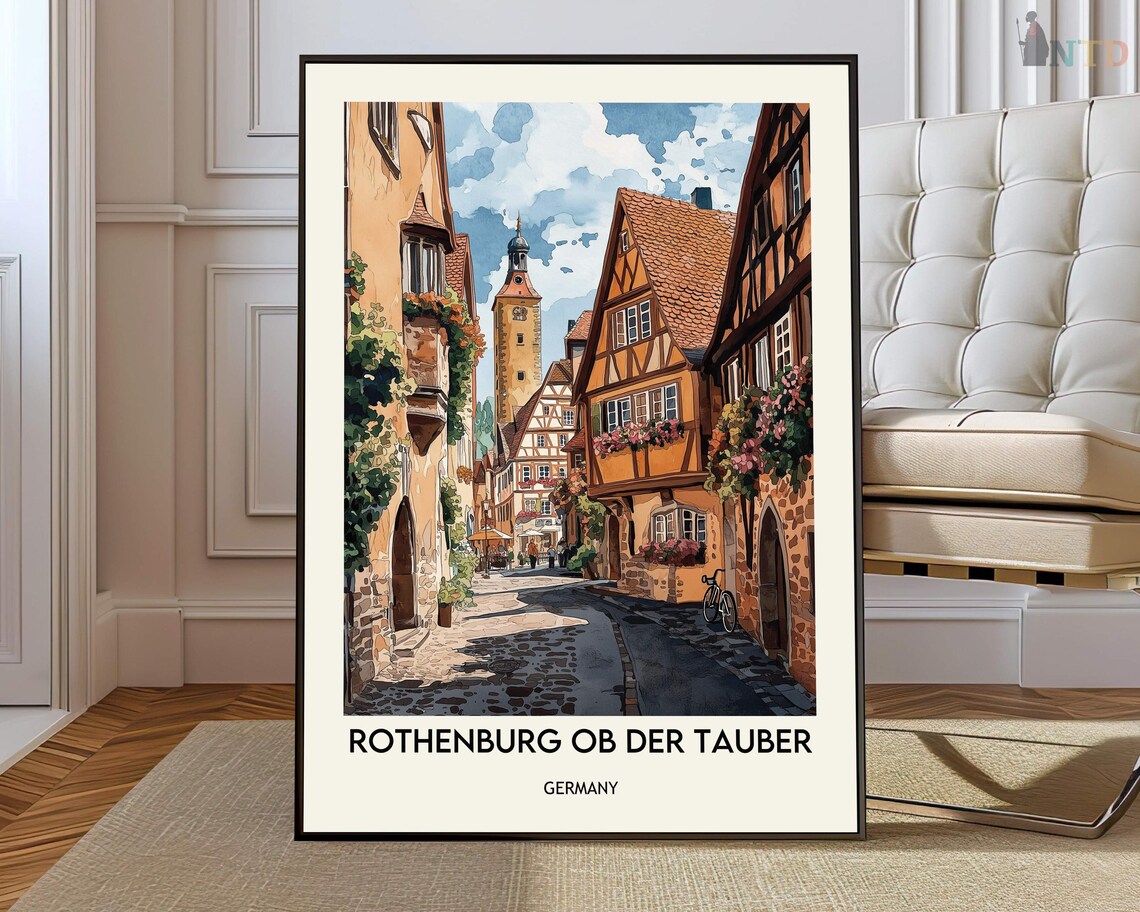 Rothenburg Ob Der Tauber Germany Charming Old Town Watercolor Poster
