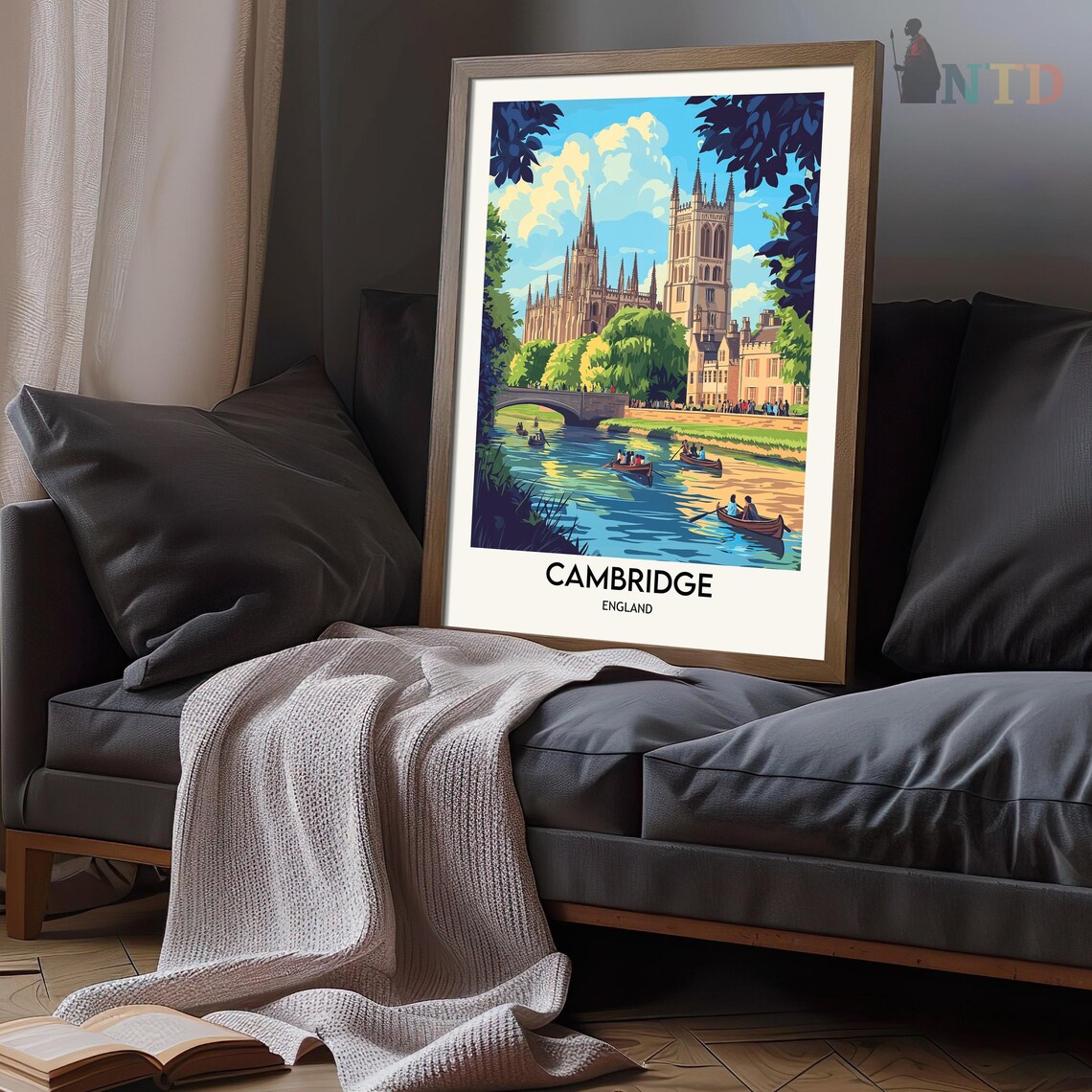 Cambridge England Travel Poster, British Decor - Image 3